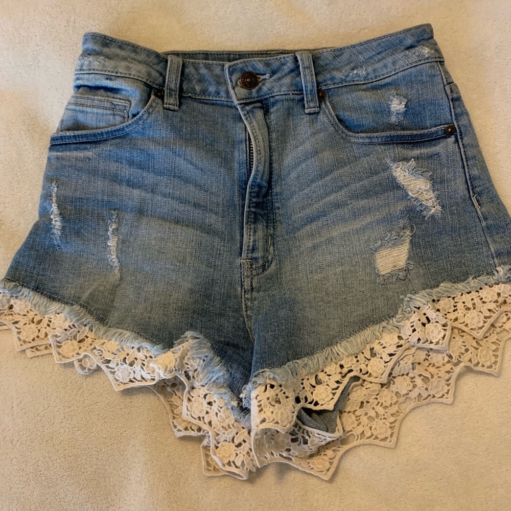 JUST USA Lace Ripped Jean Shorts